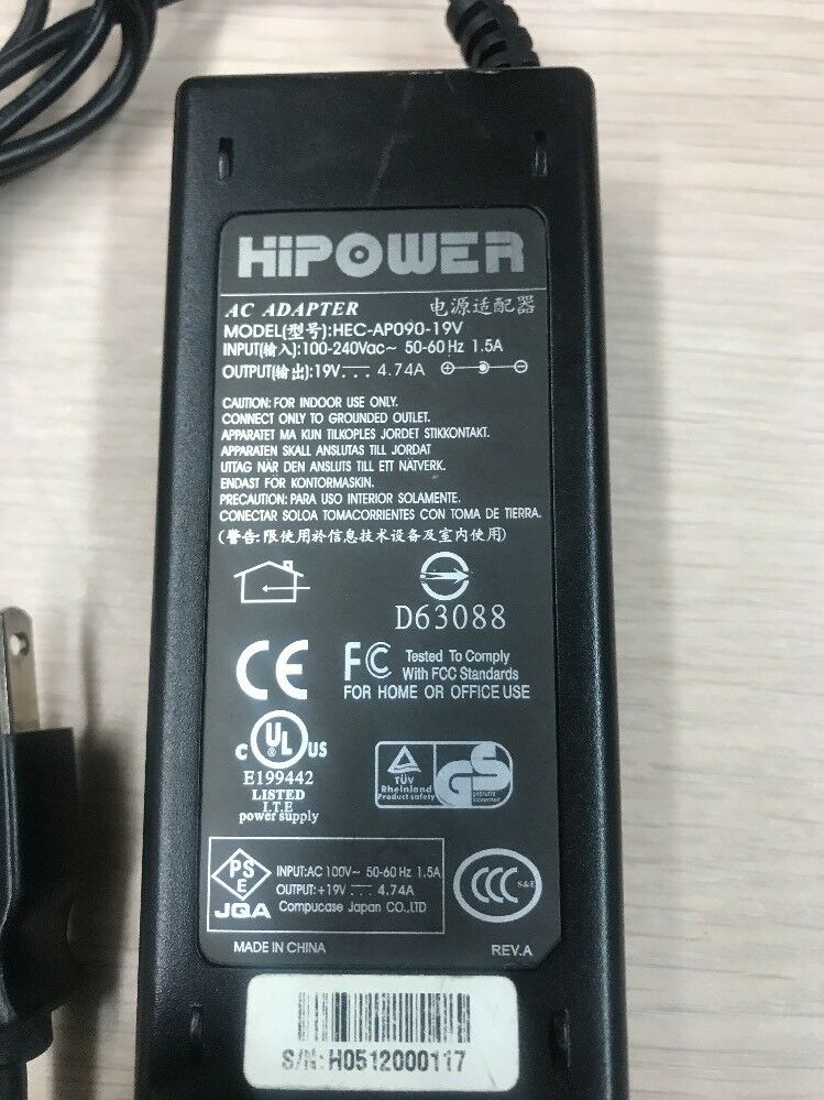*Brand NEW* 19V 4.74A Charger HIPOWER HEC-AP090-19V AC Adapter Power Supply
